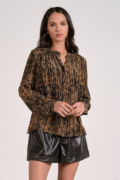 Elan Button Down Paisley Print Top