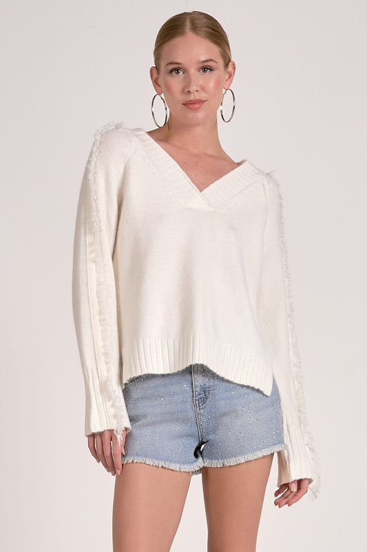 Elan V Neck Fray Sweater