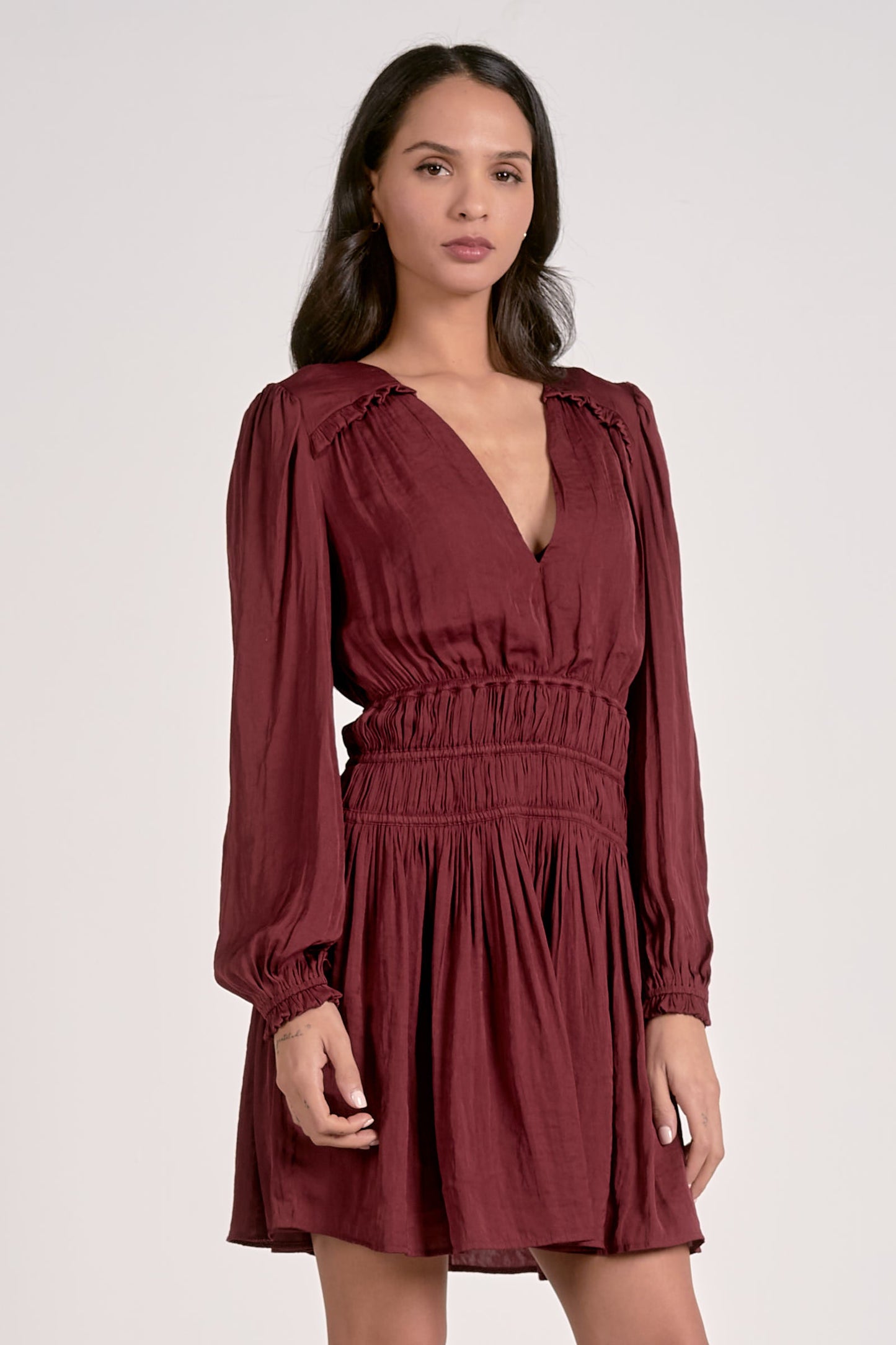 Elan Long Sleeve Gathered Dress