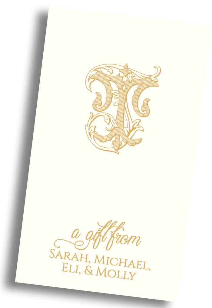 Vintage Single Initial Gift Tag - Gold