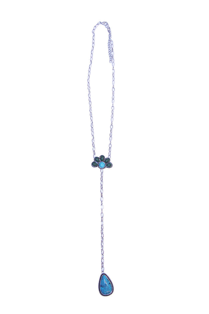 West & Co 20" Turquoise Half Flower Chain with Turquoise Teardrop Tail Y Necklace N1498GRN