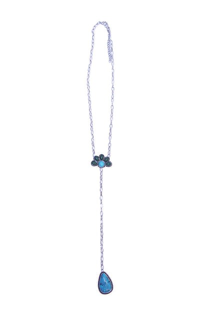 West & Co 20" Turquoise Half Flower Chain with Turquoise Teardrop Tail Y Necklace N1498GRN