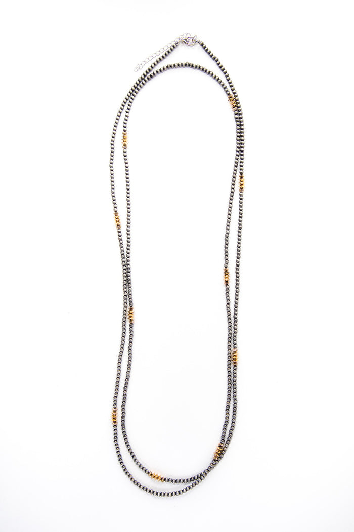 West & Co 66" Dainty Faux Navajo Pearl Beaded with Burnished Gold Disc Accents Necklace N1519T