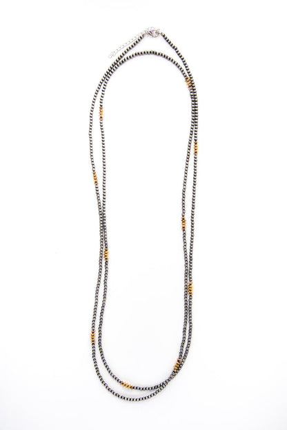 West & Co 66" Dainty Faux Navajo Pearl Beaded with Burnished Gold Disc Accents Necklace N1519T