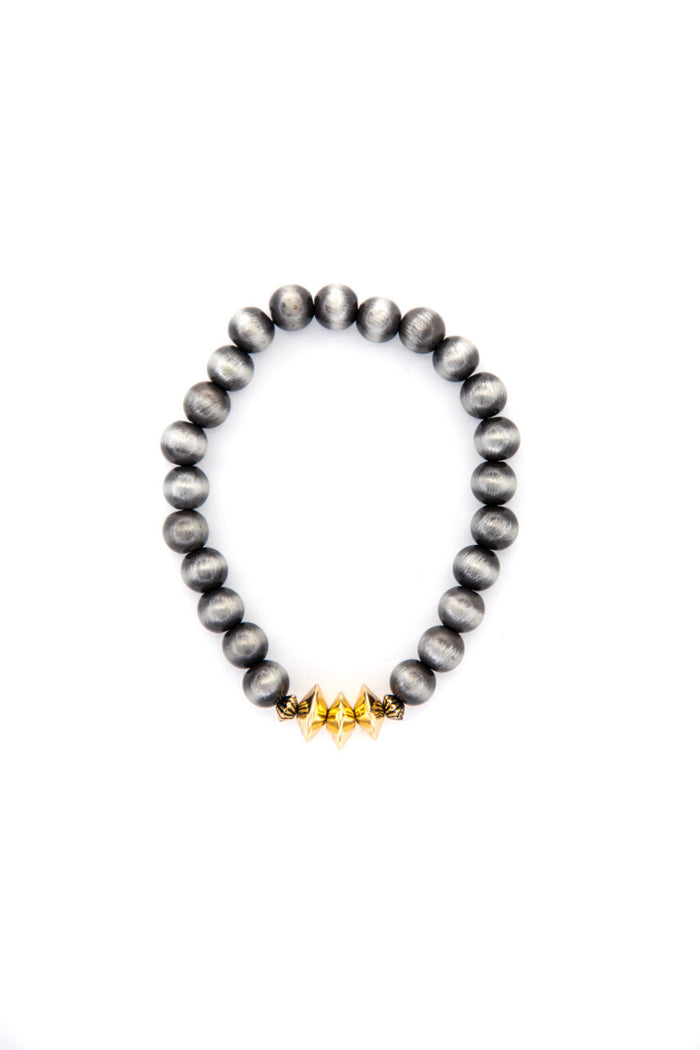 West & Co Faux Navajo Pearl with 3 Burnished Silver Disc Accents Stretch Bracelet BR1445