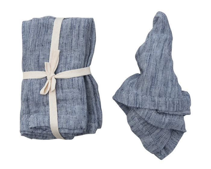 Woven Cotton & Linen Napkins, Blue, Set of 4