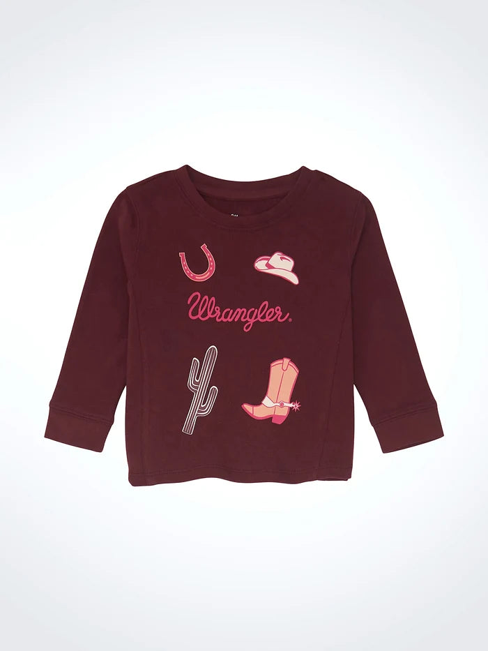 Wrangler Baby/Toddler Girls Burgundy Western Icon Long Sleeve Sweatshirt 112356573-Painted Cowgirl Western Store