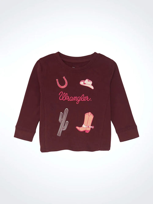 Wrangler Baby/Toddler Girls Burgundy Western Icon Long Sleeve Sweatshirt 112356573-Painted Cowgirl Western Store