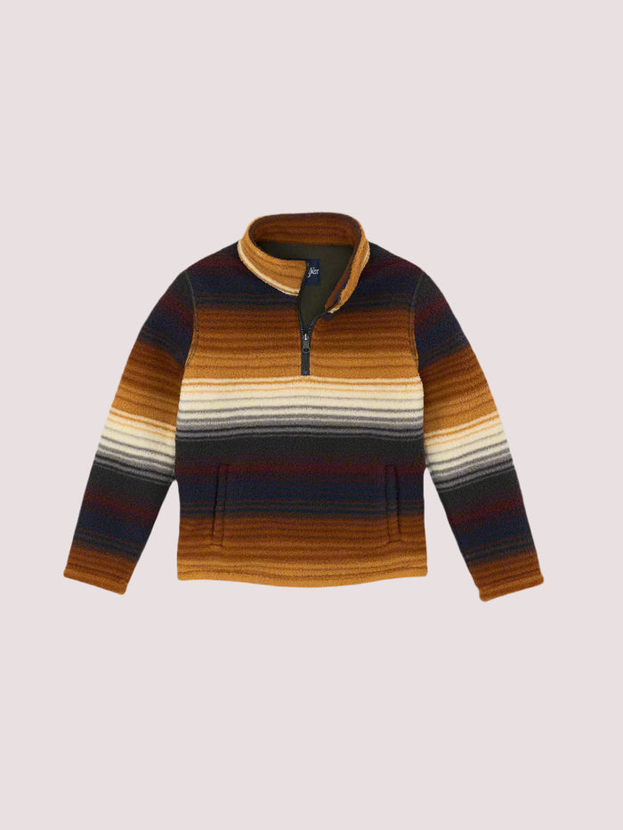 Wrangler Boy's Brown Western Multi Stripe 1/4 Zip Sherpa Long Sleeve Pullover 112368306