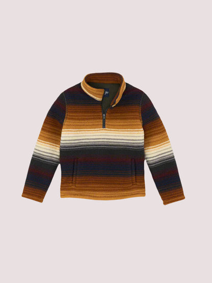 Wrangler Boy's Brown Western Multi Stripe 1/4 Zip Sherpa Long Sleeve Pullover 112368306
