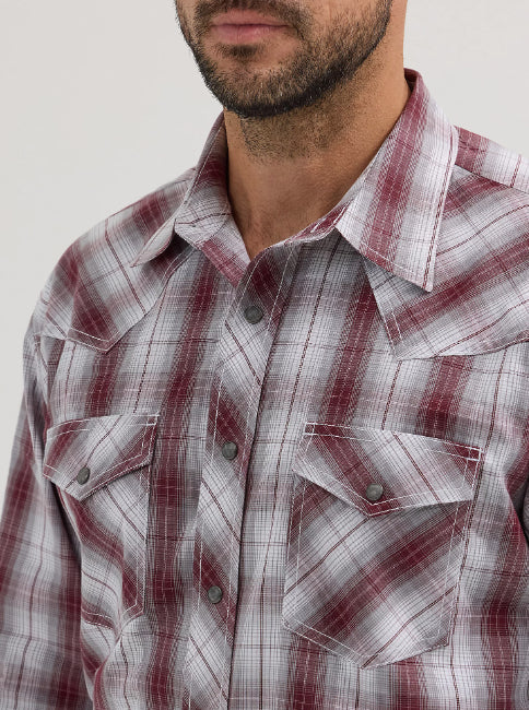 Wrangler Men's 20X® Competition Advanced Comfort Gray Wine Long Sleeve Snap Western Shirt 112356576
