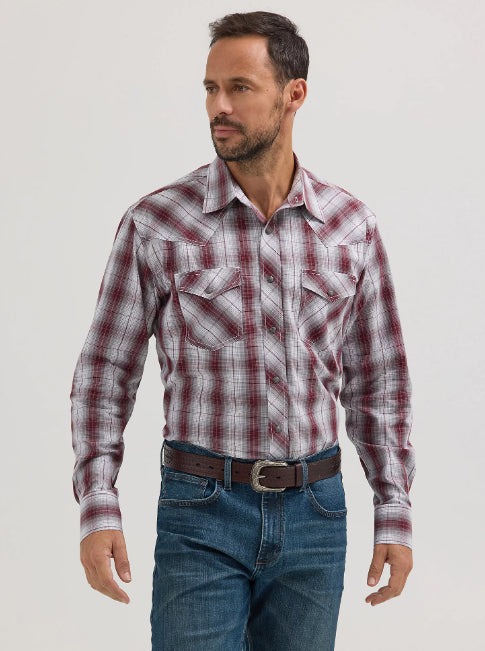 Wrangler Men's 20X® Competition Advanced Comfort Gray Wine Long Sleeve Snap Western Shirt 112356576
