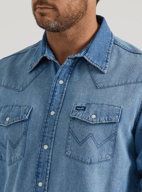 Wrangler Men's Blue Vintage Inspired Long Sleeve Western Snap Shirt 112345068