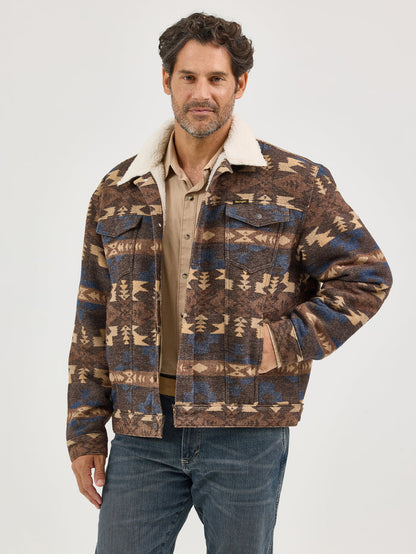 Wrangler Men's Brown Aztec Sherpa Lined Jacquard Jacket 112368213