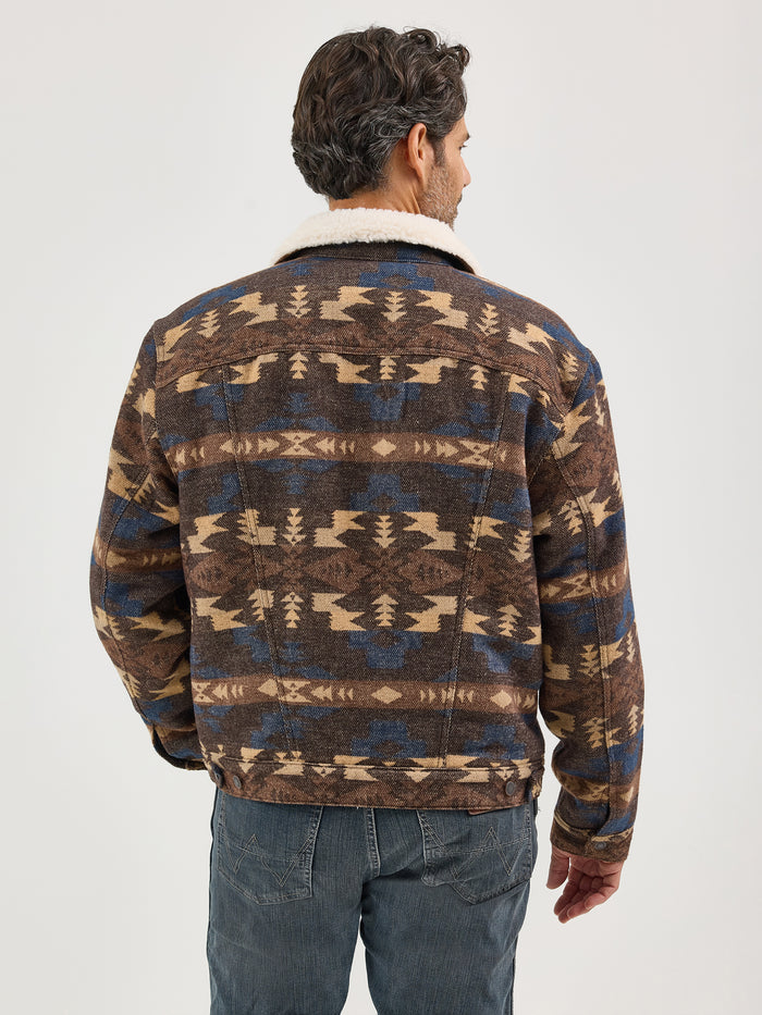 Wrangler Men's Brown Aztec Sherpa Lined Jacquard Jacket 112368213
