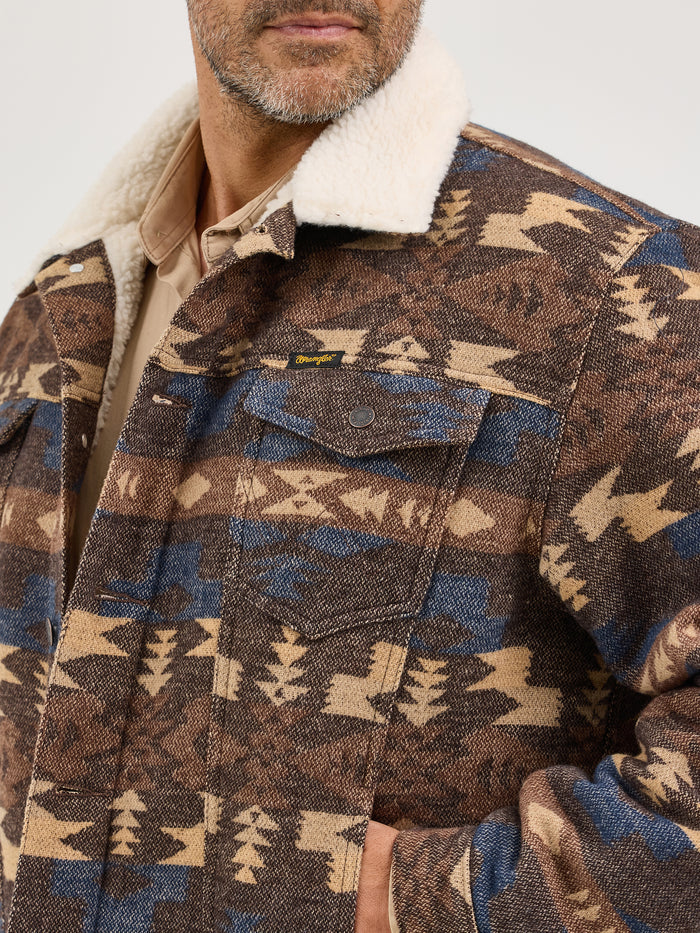 Wrangler Men's Brown Aztec Sherpa Lined Jacquard Jacket 112368213