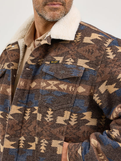 Wrangler Men's Brown Aztec Sherpa Lined Jacquard Jacket 112368213