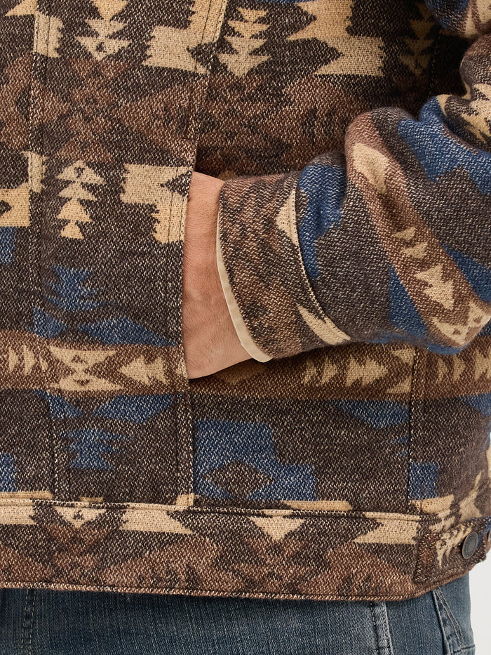 Wrangler Men's Brown Aztec Sherpa Lined Jacquard Jacket 112368213