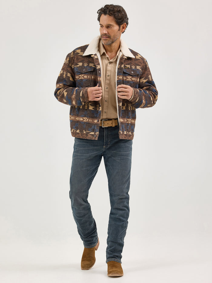 Wrangler Men's Brown Aztec Sherpa Lined Jacquard Jacket 112368213