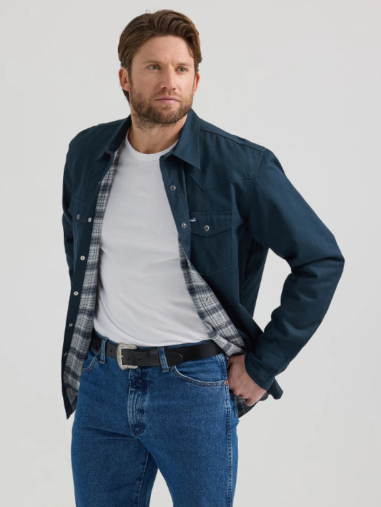 Wrangler Men's Navy w/ Plaid Flannel Lined Long Sleeve Snap Western Work Shirt 112352656