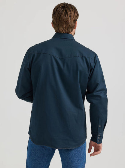 Wrangler Men's Navy w/ Plaid Flannel Lined Long Sleeve Snap Western Work Shirt 112352656