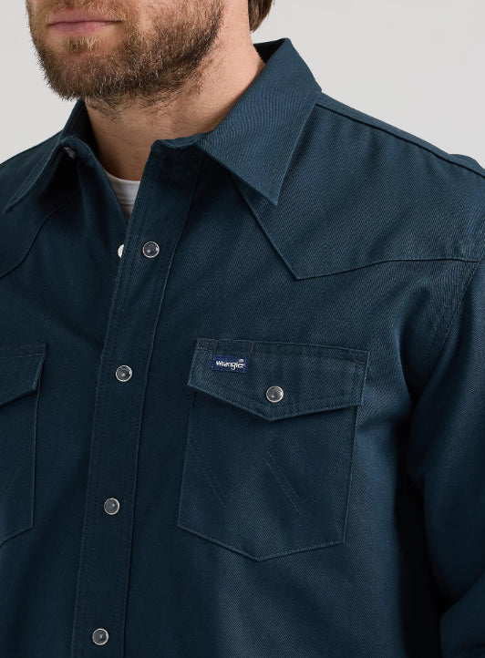 Wrangler Men's Navy w/ Plaid Flannel Lined Long Sleeve Snap Western Work Shirt 112352656
