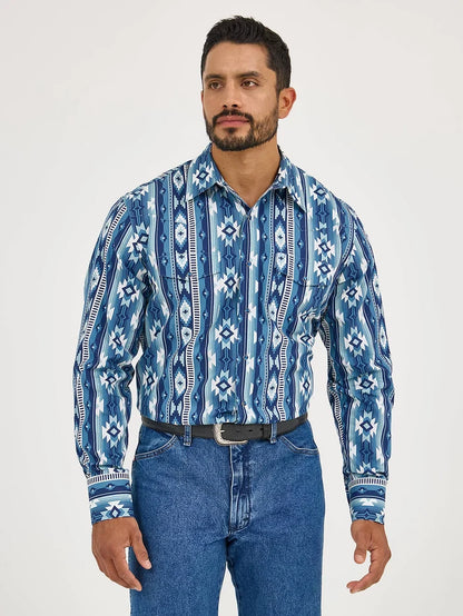 Wrangler Men's Ocean Blue Checotah Snap Long Sleeve Western Shirt 11236889