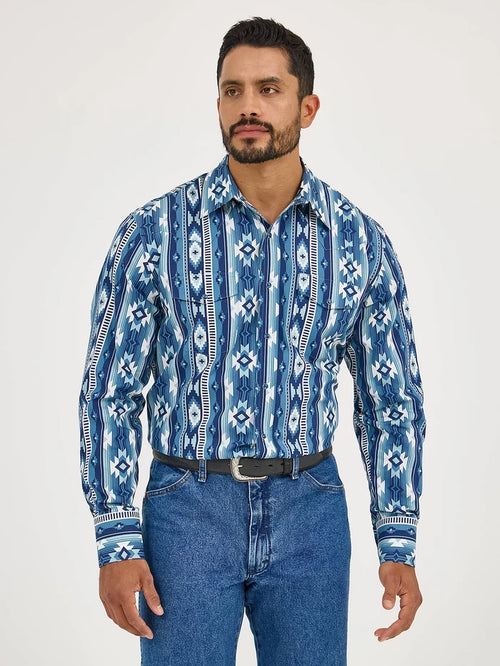 Wrangler Men's Ocean Blue Checotah Snap Long Sleeve Western Shirt 11236889
