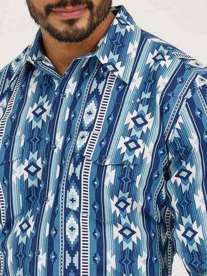 Wrangler Men's Ocean Blue Checotah Snap Long Sleeve Western Shirt 11236889