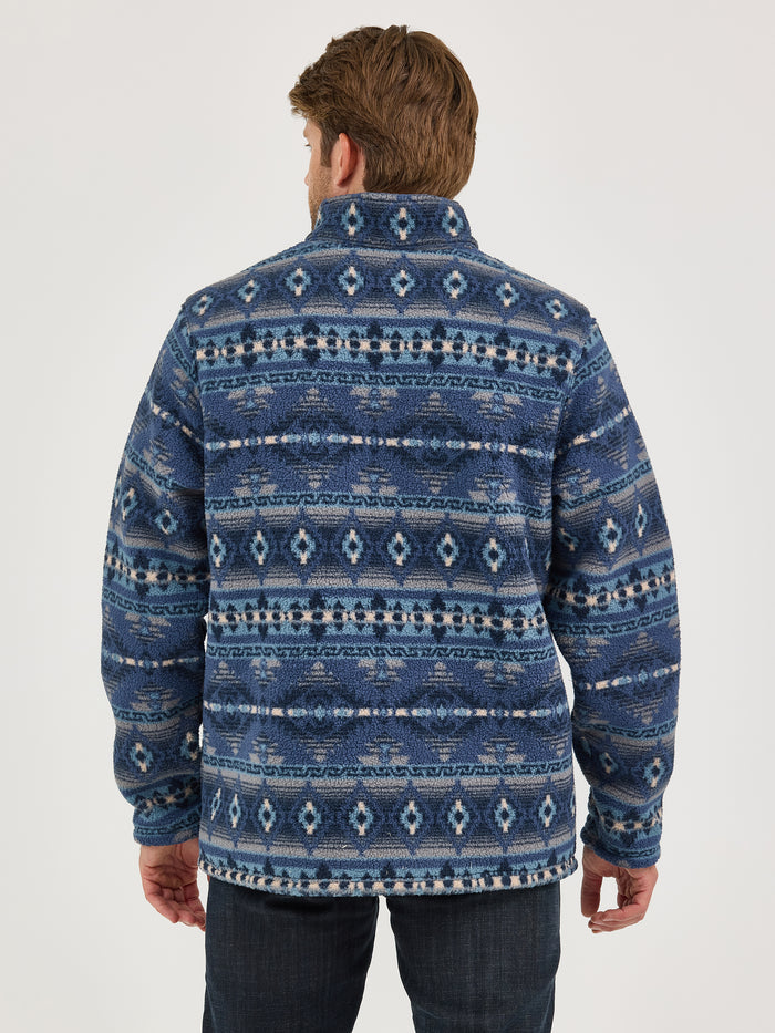 Wrangler Men's Vintage Indigo Blue Aztec Heavy Weight 1/4 Zip Sherpa Pullover 112358189
