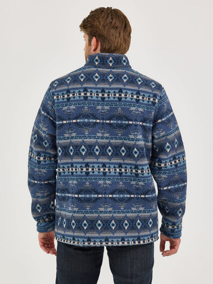 Wrangler Men's Vintage Indigo Blue Aztec Heavy Weight 1/4 Zip Sherpa Pullover 112358189