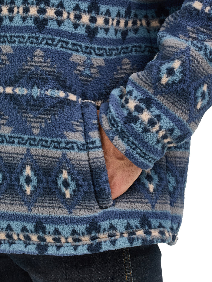 Wrangler Men's Vintage Indigo Blue Aztec Heavy Weight 1/4 Zip Sherpa Pullover 112358189