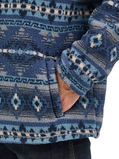 Wrangler Men's Vintage Indigo Blue Aztec Heavy Weight 1/4 Zip Sherpa Pullover 112358189