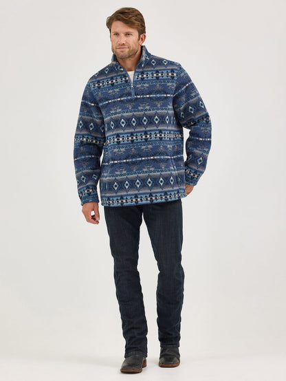 Wrangler Men's Vintage Indigo Blue Aztec Heavy Weight 1/4 Zip Sherpa Pullover 112358189