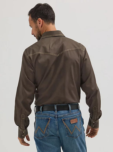 Wrangler Retro Premium Men's Black Olive Long Sleeve Western Snap Shirt 112356597