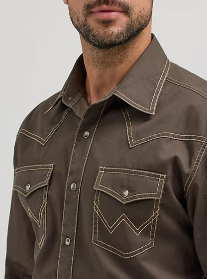 Wrangler Retro Premium Men's Black Olive Long Sleeve Western Snap Shirt 112356597