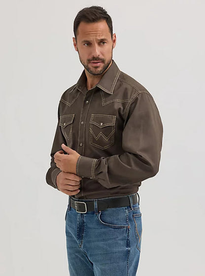 Wrangler Retro Premium Men's Black Olive Long Sleeve Western Snap Shirt 112356597