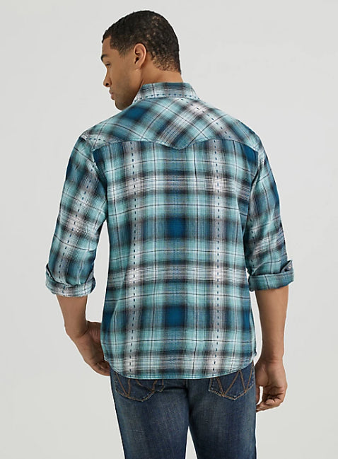 Wrangler Retro Premium Men's Multi Teals Long Sleeve Western Snap Shirt 112356595