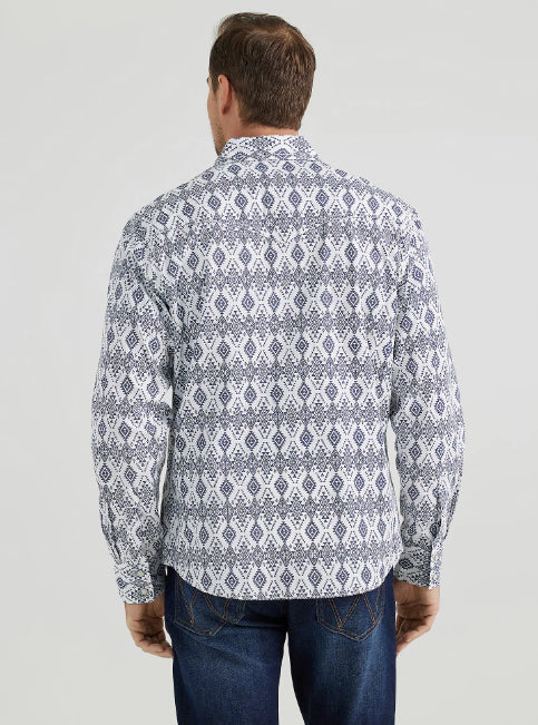 Wrangler Retro Premium Men's Navy Diamonds Long Sleeve Western Snap Shirt 112356587
