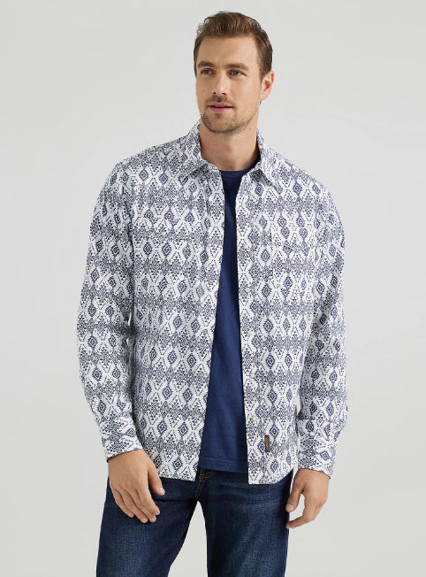 Wrangler Retro Premium Men's Navy Diamonds Long Sleeve Western Snap Shirt 112356587