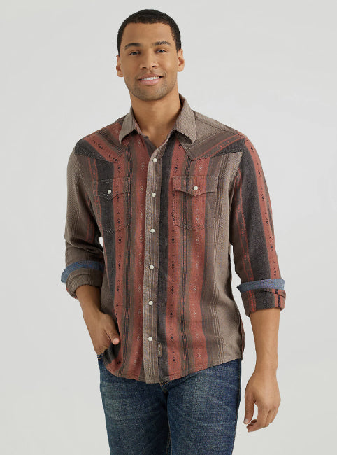 Wrangler Retro Premium Men's Warm Stripe Long Sleeve Western Snap Shirt 112356554