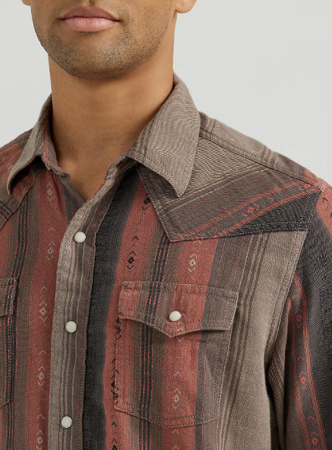 Wrangler Retro Premium Men's Warm Stripe Long Sleeve Western Snap Shirt 112356554