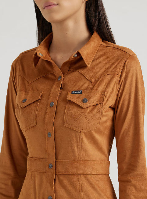 Wrangler Retro Woman's Brown Sueded Western Snap Shirt Dress 112356668