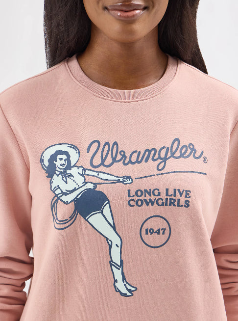 Wrangler Retro Women's Misty Rose Long Live Cowgirl Crew Sweatshirt 112354458