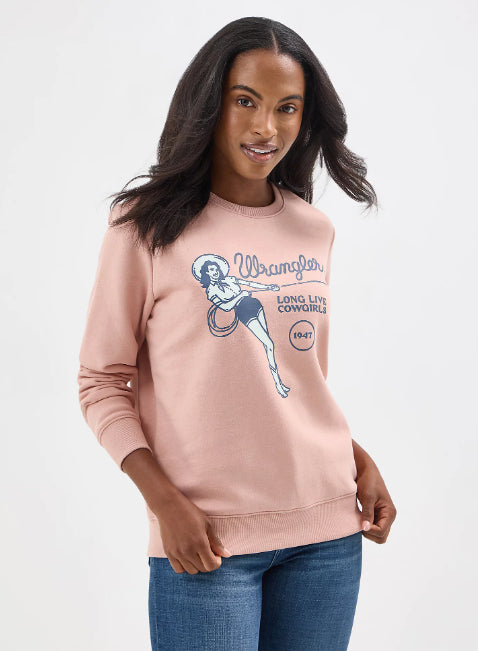 Wrangler Retro Women's Misty Rose Long Live Cowgirl Crew Sweatshirt 112354458