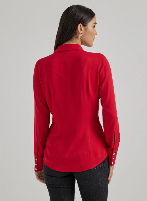 Wrangler Retro Women's Siren Red Embroidered Snap Long Sleeve Western Shirt 112356663