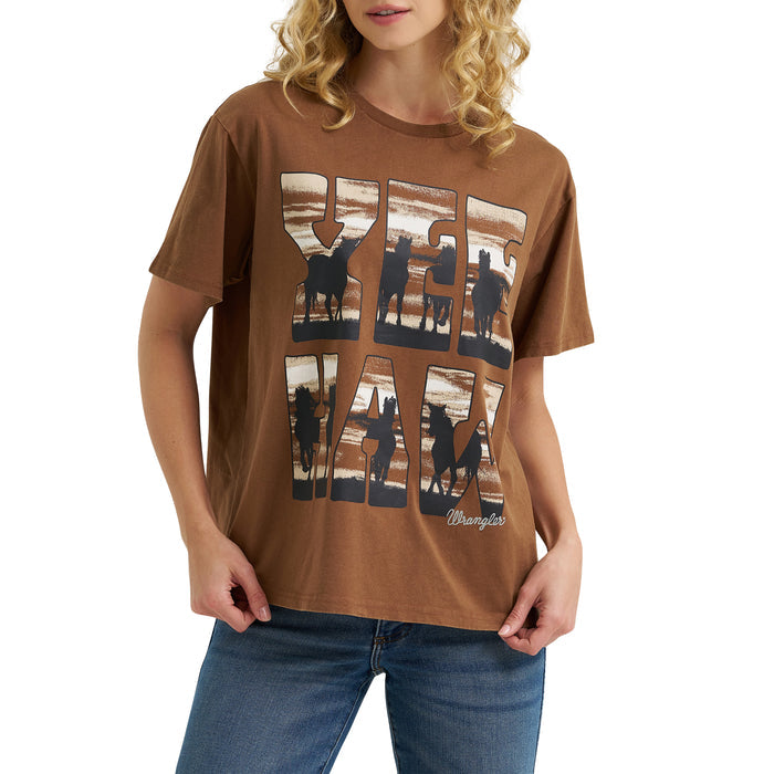 Wrangler Women's Brown Yee Haw Oversize Graphic Short Sleeve Tee Shirt 112366374