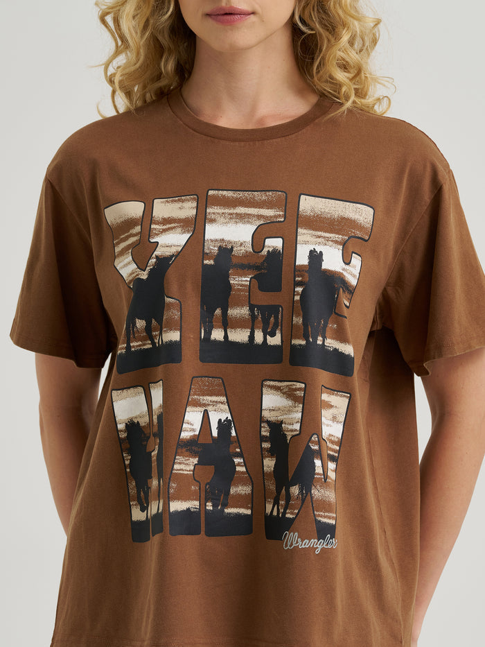 Wrangler Women's Brown Yee Haw Oversize Graphic Short Sleeve Tee Shirt 112366374