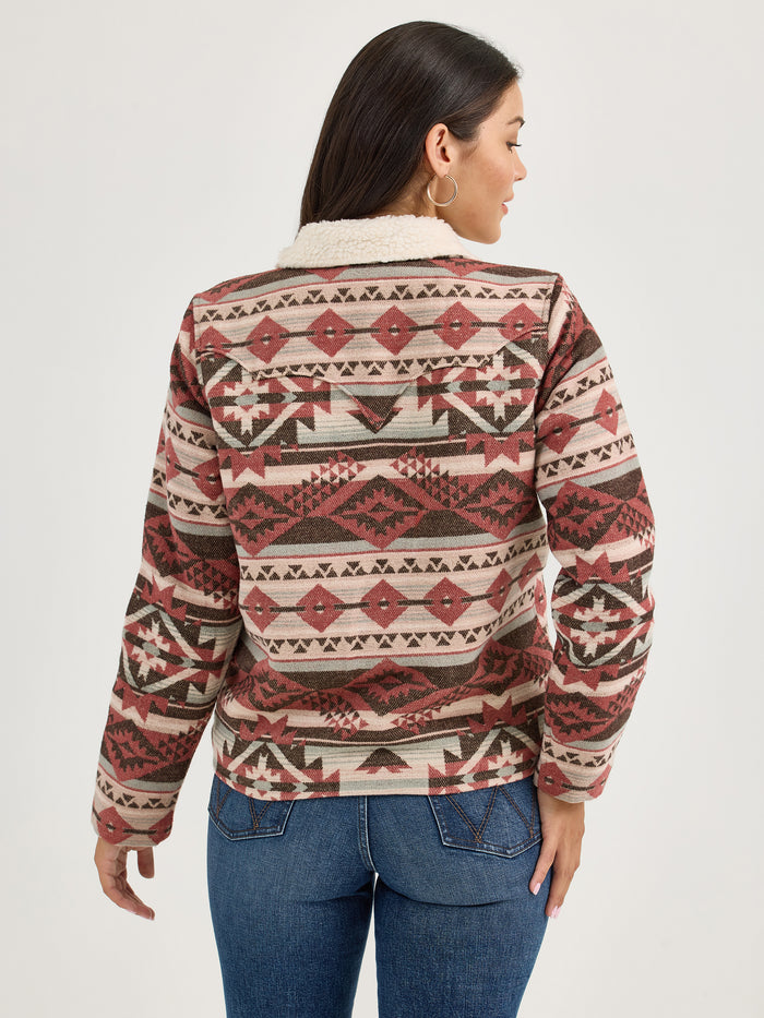 Wrangler Women's Retro Burgundy Aztec Sherpa Lined Jacquard Barn Jacket 112368301