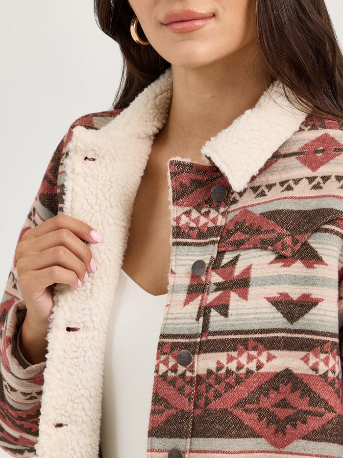 Wrangler Women's Retro Burgundy Aztec Sherpa Lined Jacquard Barn Jacket 112368301